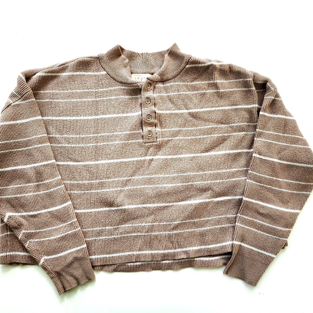 LA Hearts PAC Sun Crop Top Woman Teen Y2K Small Knit Long Sleeve Tan Stripe